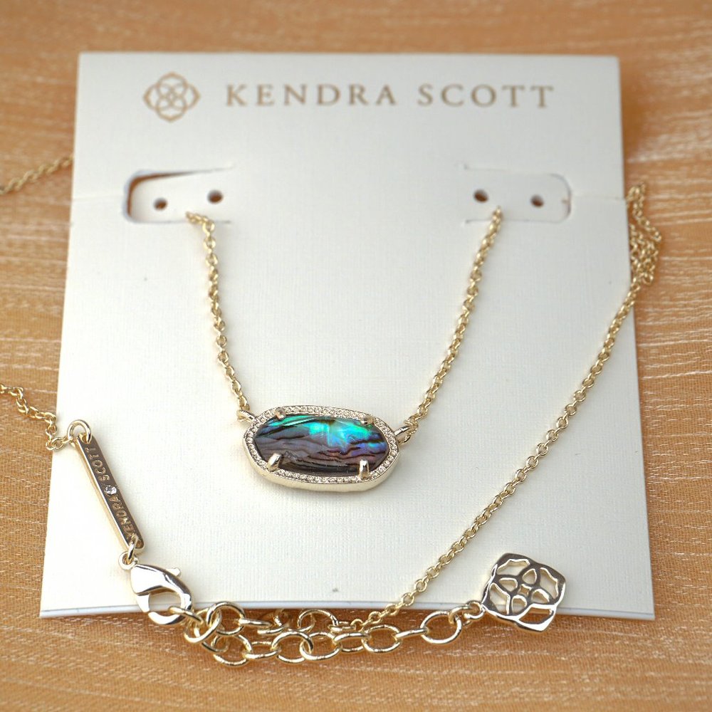 Kendra Scott Elisa Gold Necklace in Abalone Shell + Dust Bag
